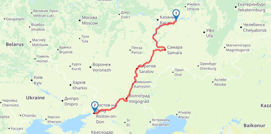 Путешествие из Татарстана в Ростов на Дону под парусом трек на карте