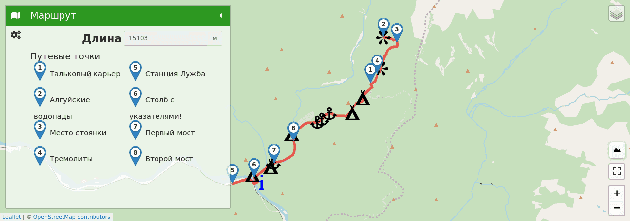 Алгуйские водопады (Кемеровская область) трек на карте