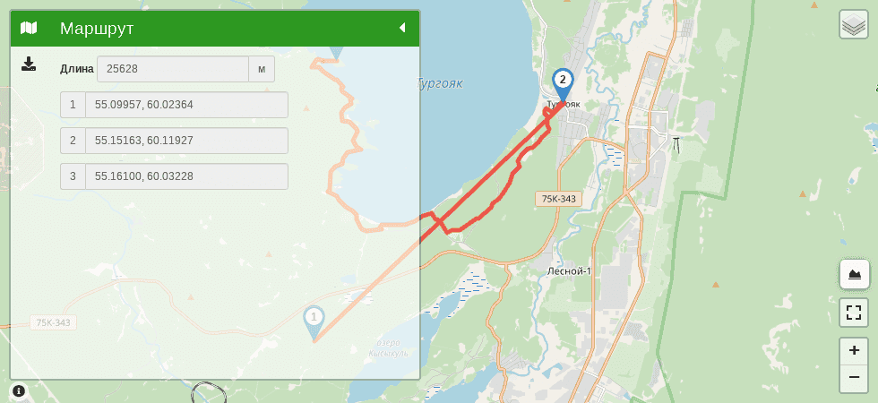 оз.Тургояк трек на карте