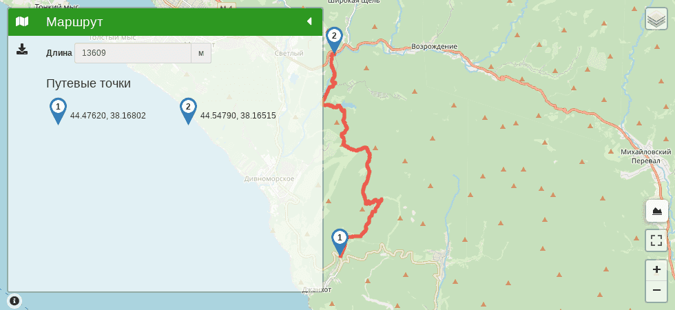 Из Джанхота в Геленджик трек на карте