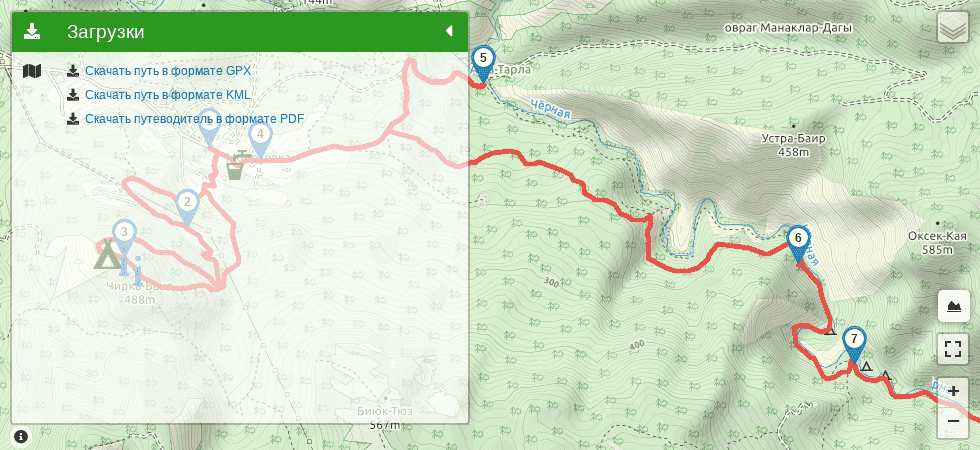 Чернореченский каньон через лагерь Алсу трек на карте