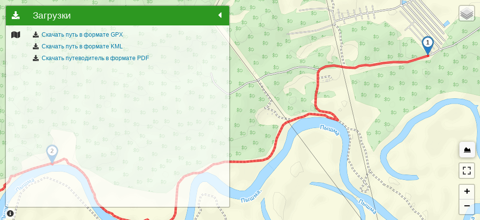 Винзили-Онохино вдоль Пышмы трек на карте