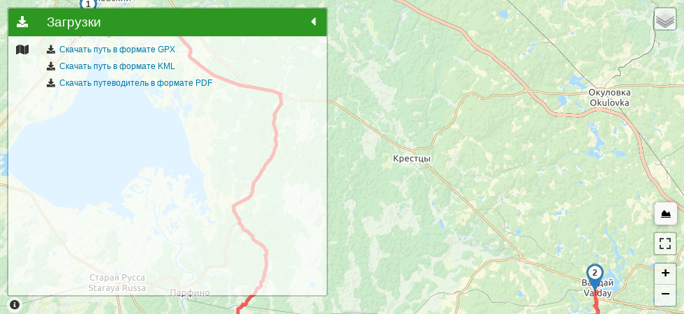 Великий Новгород - Валдай трек на карте