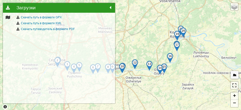 Водный сплав по реке Ока в Московской области (длина 120 км) трек на карте