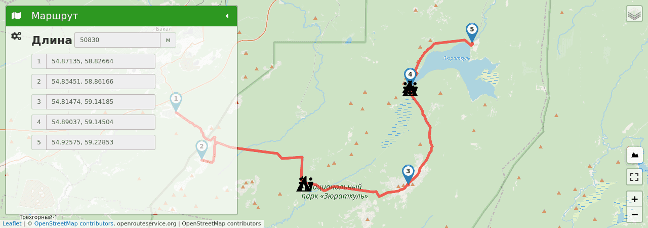 Поселок Катавка —   Поселок Зюраткуль трек на карте