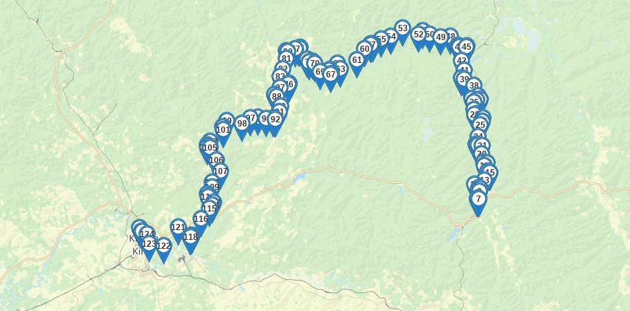 Водный сплав по реке Вятка от д. Ежова до г. Киров (длина маршрута 557 км) трек на карте