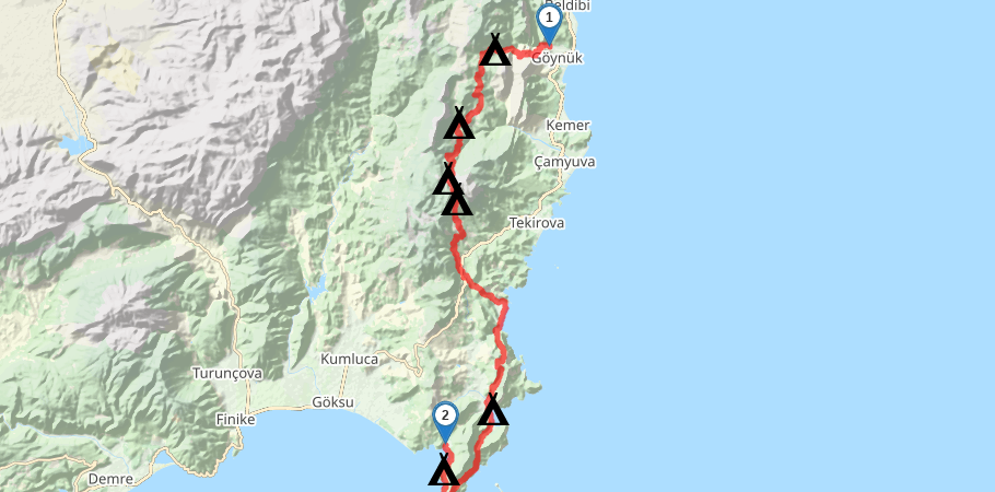 Ликийская тропа. От Гейнюкского каньона до Караоза через Тахтали-Даг трек на карте