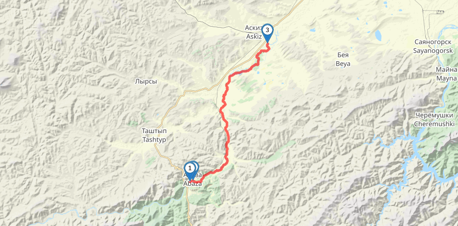 Сплав по реке Абакан от Абазы до Аскиза трек на карте