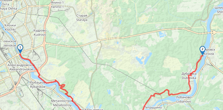 Вдоль Невы от Володарского моста до Невской Дубровки трек на карте