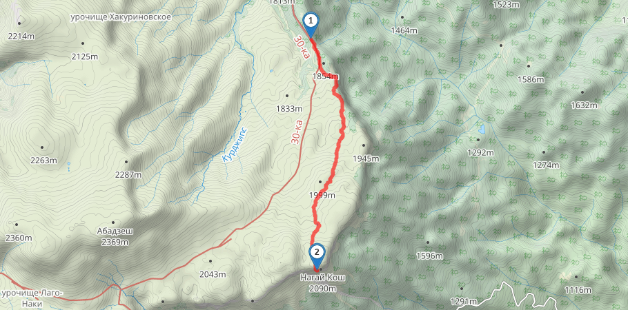 Лагонаки (кпп) - Нагой-Кош трек на карте
