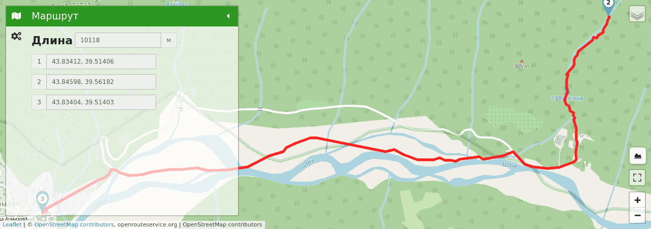 33 водопада трек на карте