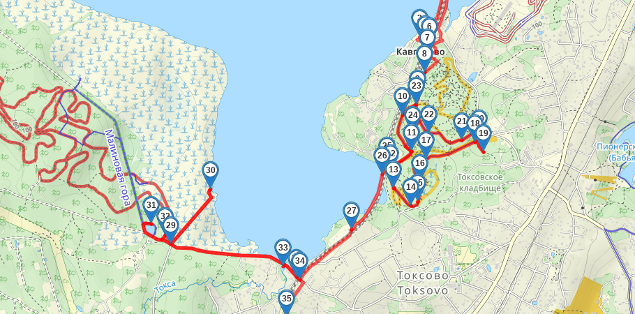 Токсовские высоты и озеро Кавголовское трек на карте