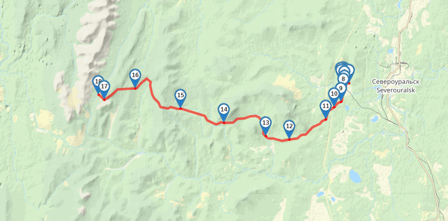 Дорога к турбазе "Звезда". Главный Уральский хребет. трек на карте