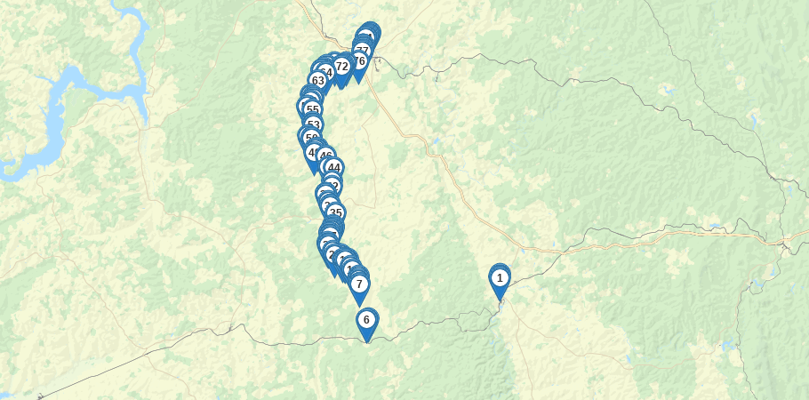 Водный сплав по реке Ирень от с. Енапаево до г. Кунгур (длина  211 км) трек на карте