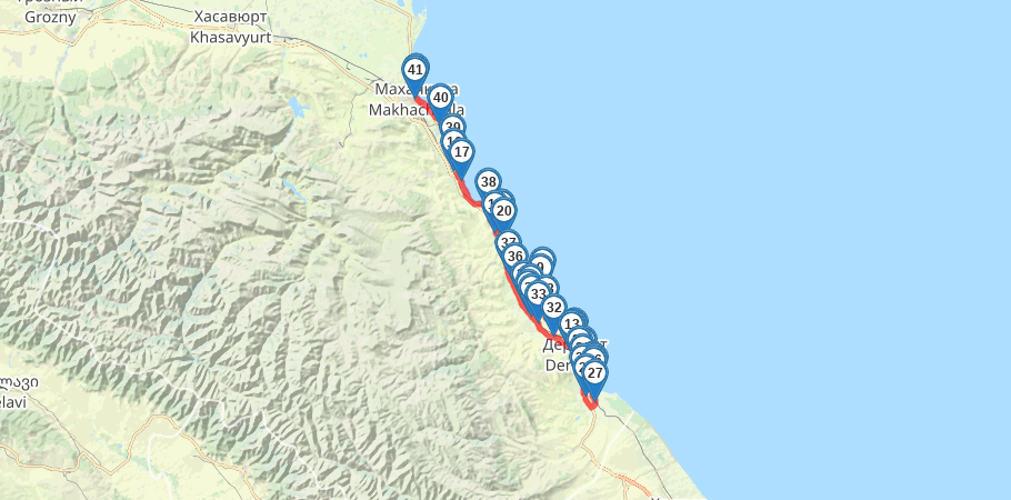Вдоль Каспийского моря трек на карте