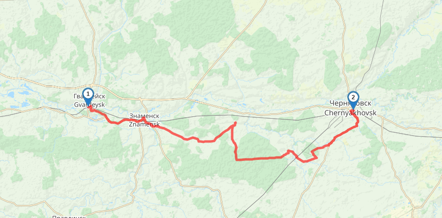 Гвардейск - Черняховск трек на карте
