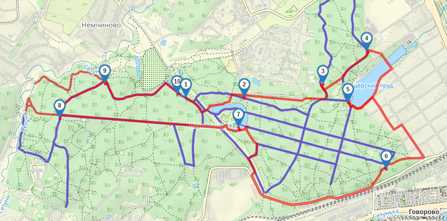 Прогулка в Мещерском парке трек на карте