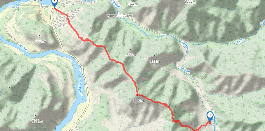 Поселок Чемал - гора Верблюд трек на карте