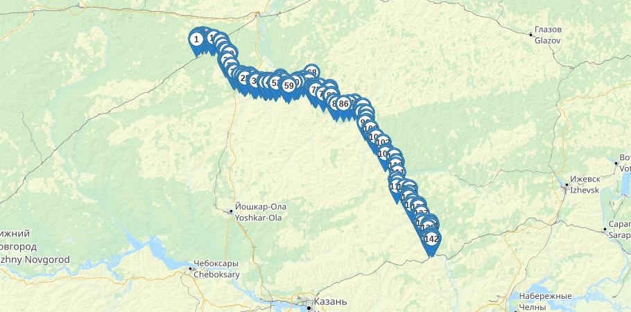 Сплав по р. Пижма (Вятская) от п Буреполом до г. Вятские Поляны (длина 509 км) трек на карте