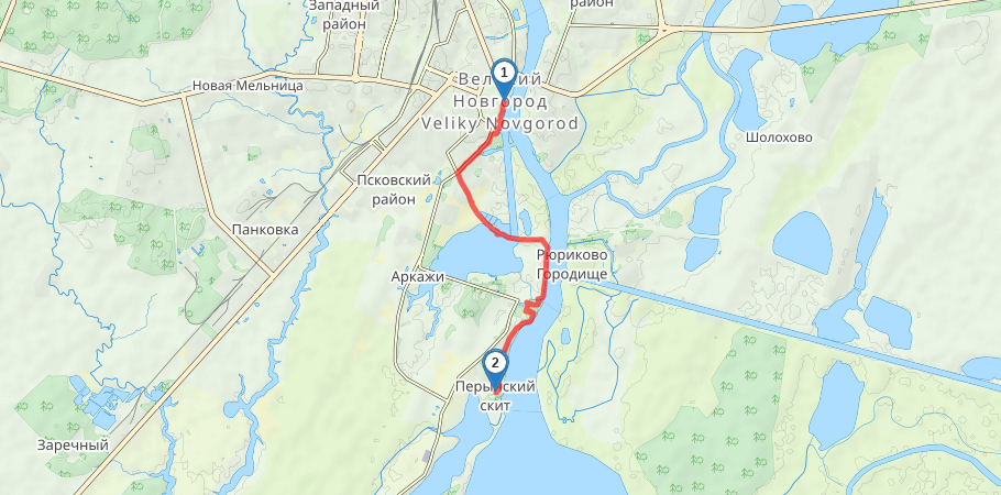 Новгородский Кремль - Перынский скит трек на карте