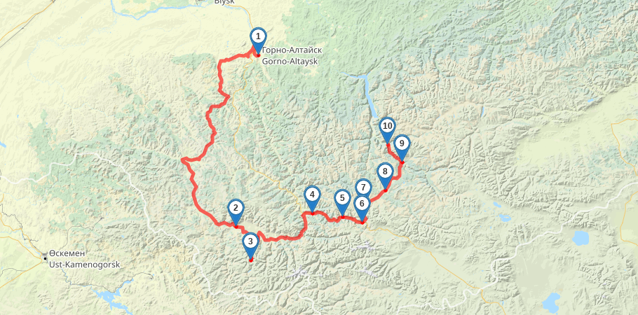 Семь дней по Алтаю трек на карте