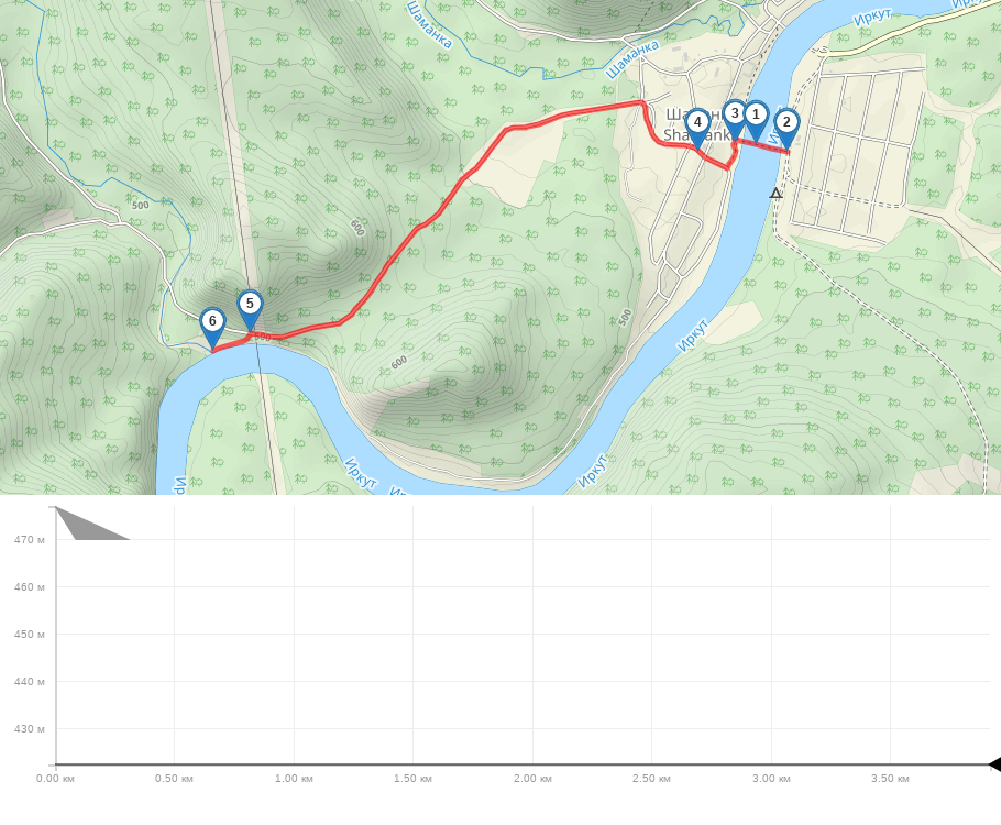 СТРЕЛКА РЕК ИРКУТ И КУЙТУН трек на карте