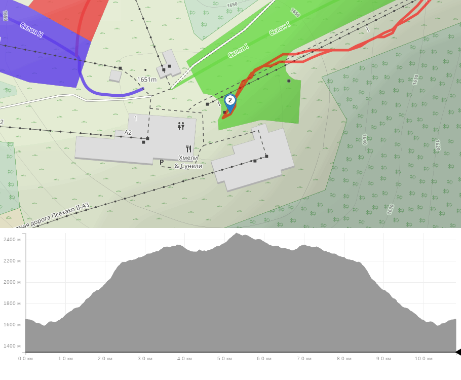 Пик Бзерпи трек на карте