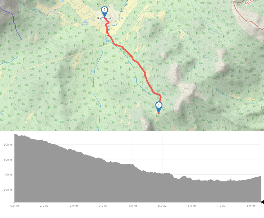 Дорога к началу тропы  вершин Третий бугор, Второй бугор. (п. Кытлым) трек на карте