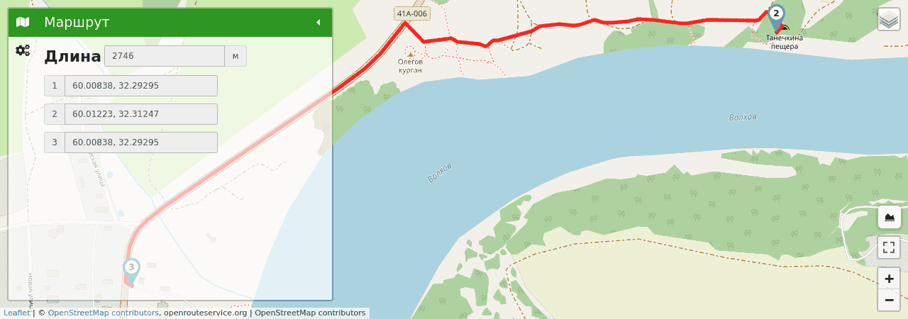 Пещера Танечкина (Ленинградская область) трек на карте