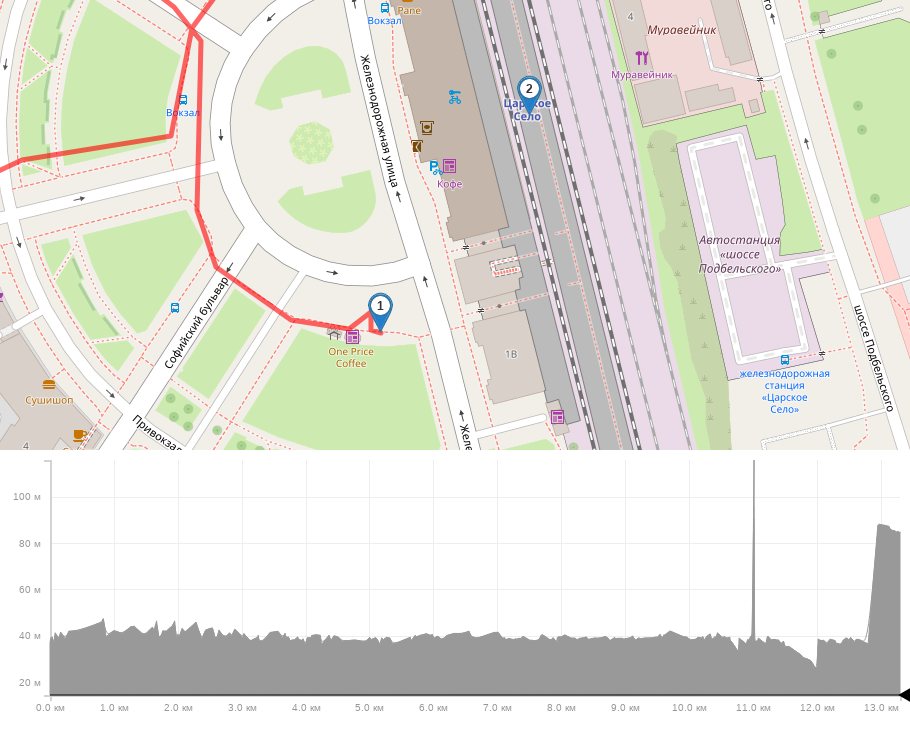 Пушкин. 3 парка трек на карте