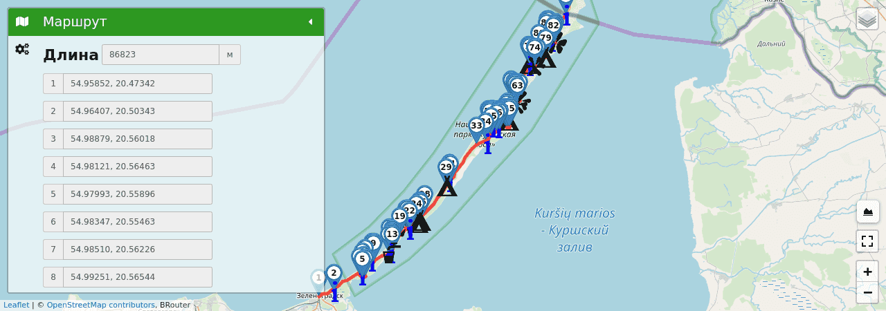 Куршская коса (Калининградская область) трек на карте