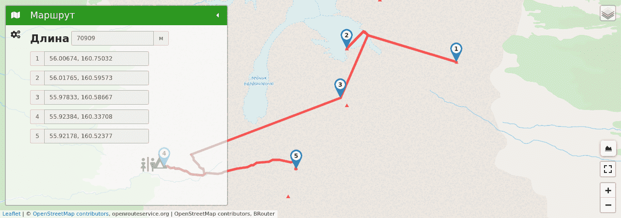 Маршрут №3 "Долина Вулканов" трек на карте