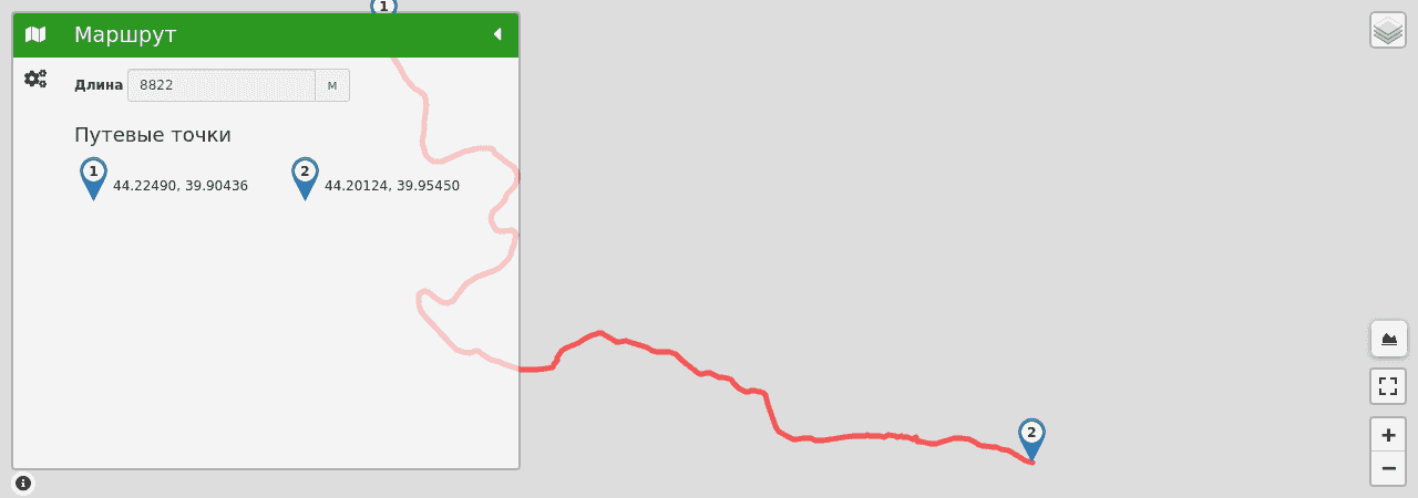 Гуамское ущелье и дорога на Мезмай трек на карте