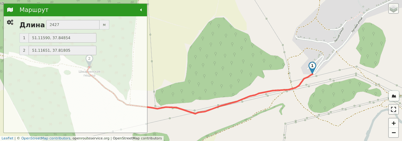 Шмарненская пещера (Белгородская область) трек на карте