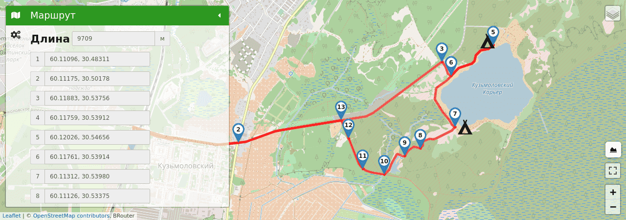 Кузьмоловский карьер (Ленинградская область) трек на карте