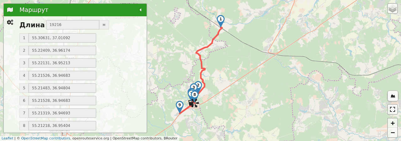 Водопад Радужный (Московская область) трек на карте