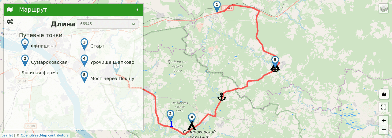 Маршрут по заказнику "Сумароковскому" (Костромская область) трек на карте