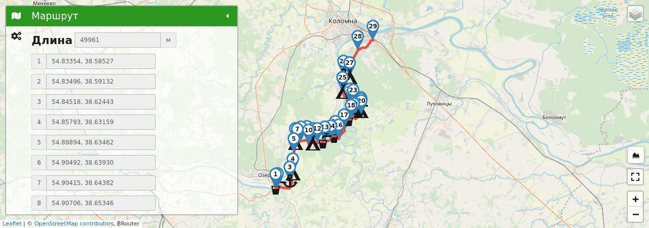 По правому берегу Оки (Московская область) трек на карте