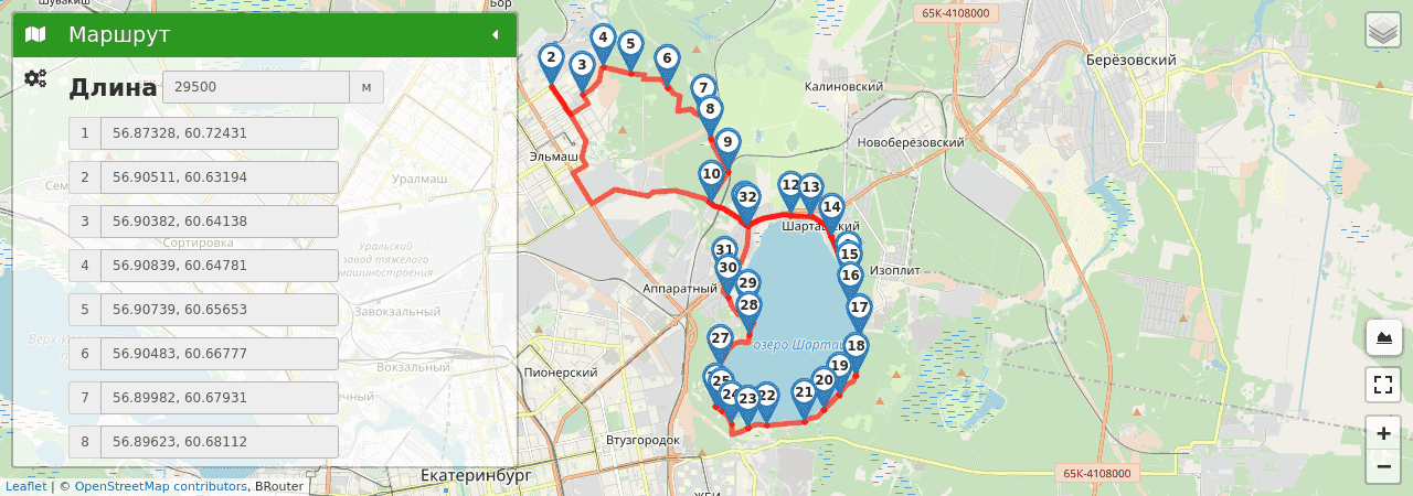велосипедный маршрут из мкр Эльмаш до оз. Шарташ трек на карте