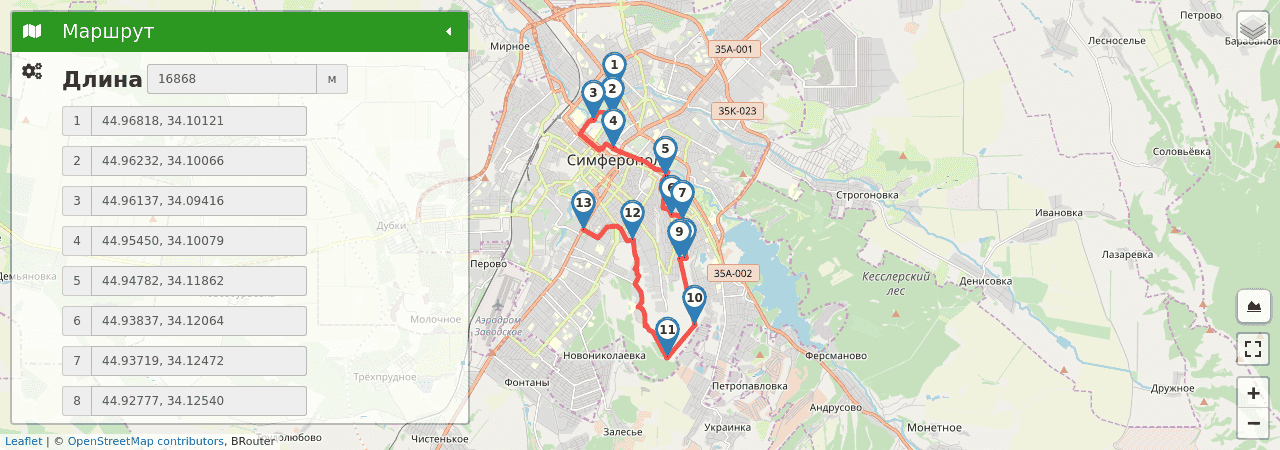 М21: парк Гагаринский-вдоль Салгира-Неаполь скифский--ул. Русская трек на карте