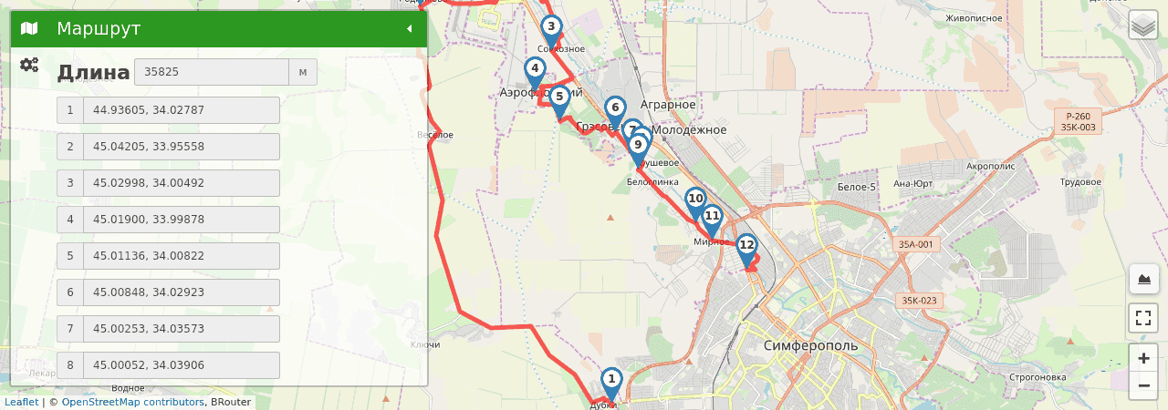 М16: Дубки-Аэропорт Симферополь-ГРЭС-Симферополь трек на карте
