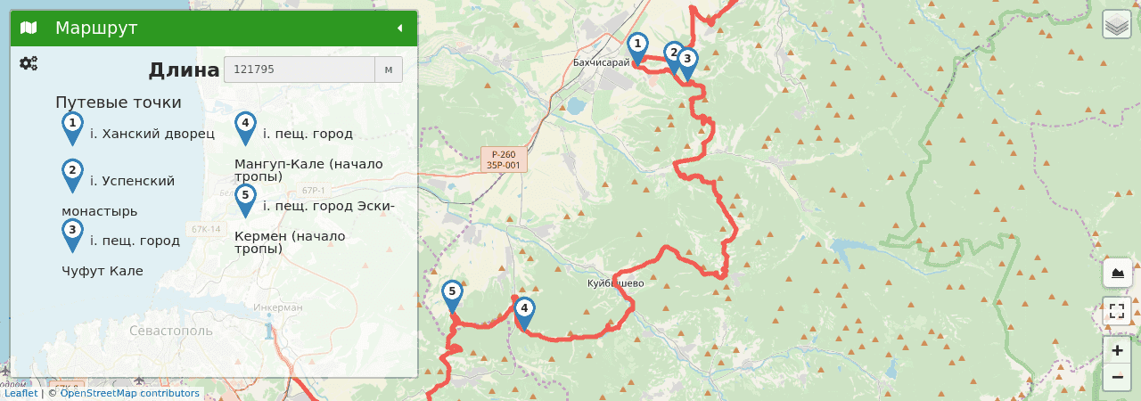 М5:Скалистое-Бахчисарай- Чуфут-Кале — Эски-Кермен-р.Черная-Инкерман трек на карте