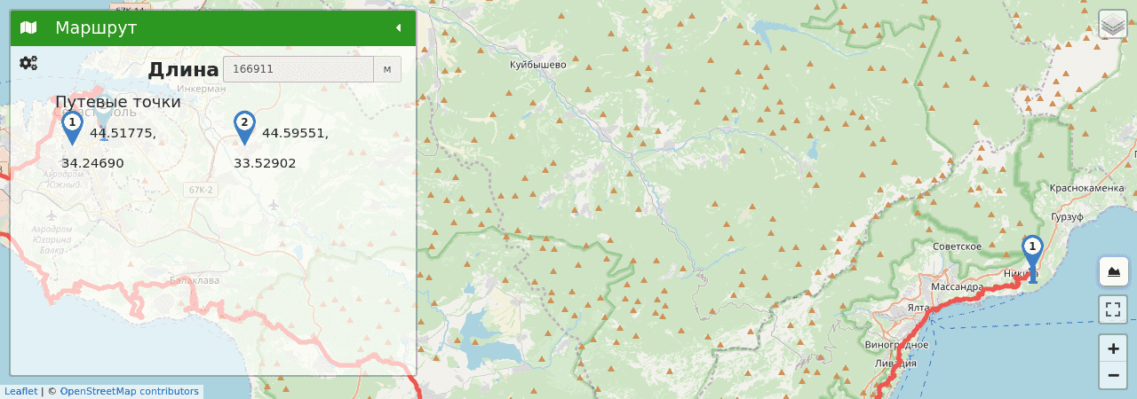 М9:Никита-Ялта-ЮБК-Балаклава-Севастополь трек на карте