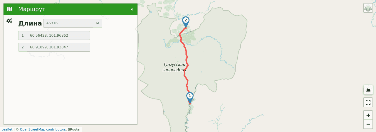 По тропе Кулика  от с.Ванавара  до  места  падения  метеорита трек на карте