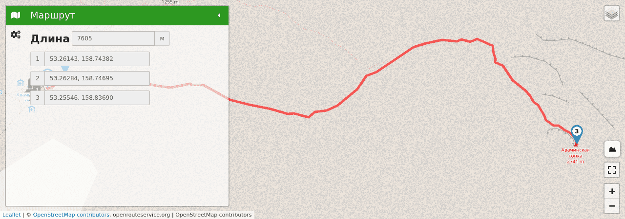 Маршрут №5 "Путешествуем по Авачинскому вулкану" трек на карте