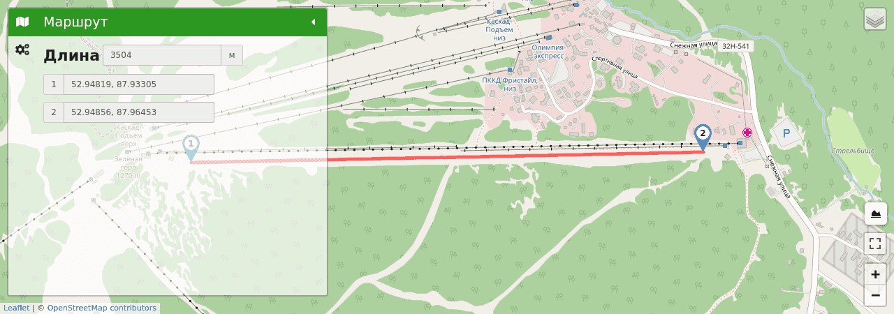 Шерегеш. Трасса Рыжая трек на карте