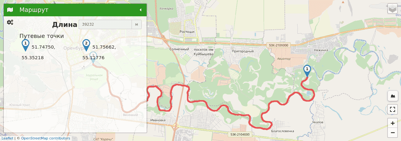 Сплав по Уралу в Оренбурге трек на карте