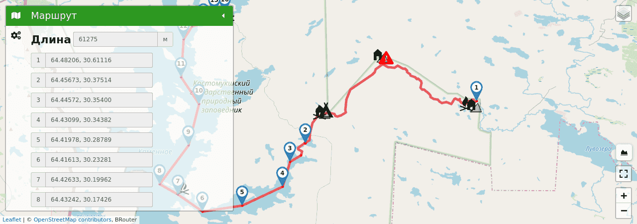 Сплав по реке Каменной трек на карте