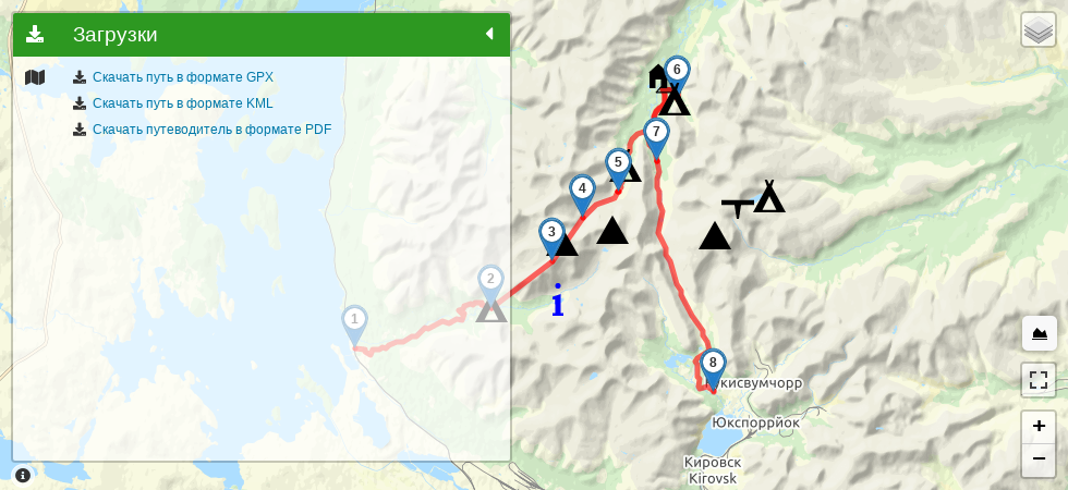 Треккинг в Хибинах Облегченный трек на карте