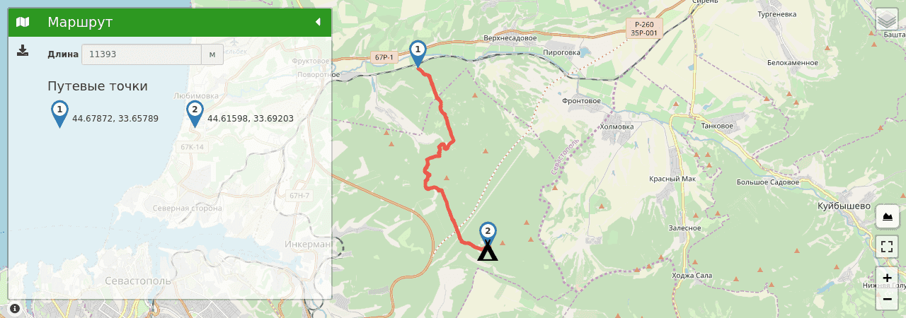 От ур. Горный Ключ до турстоянки «2 кордон» (Большая севастопольская тропа) трек на карте